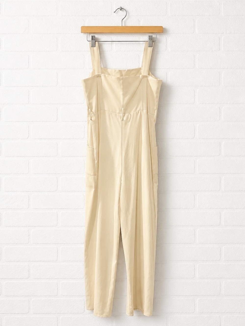 ZARA Ivory Button Front Wide Leg Jumpsuit Cream Sleeveless Minimalist Size M - Picture 4 of 5